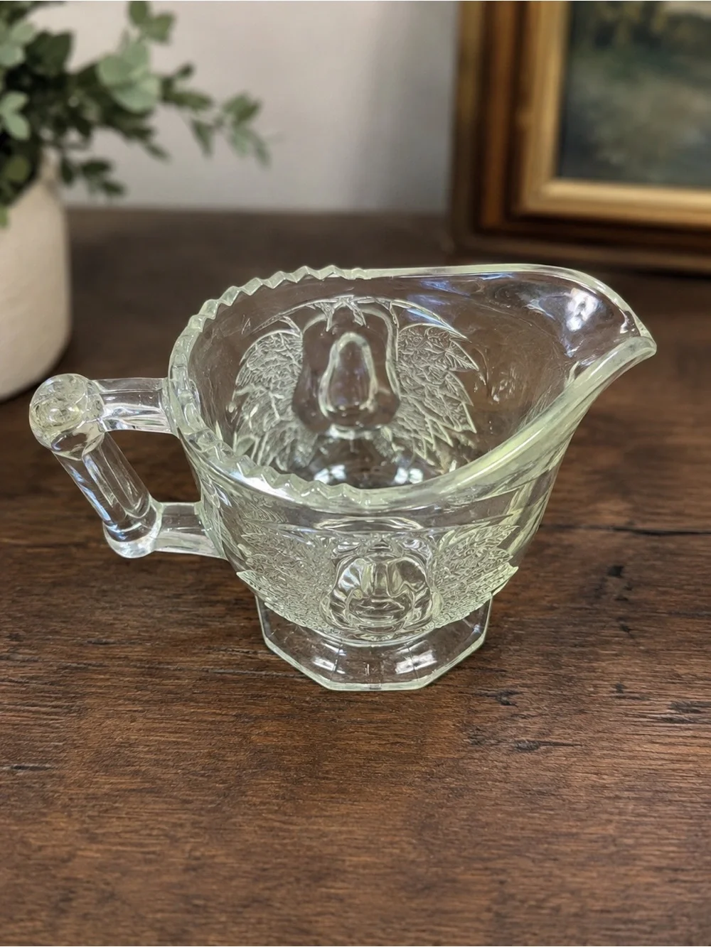 Vintage Jeannette Glass Baltimore Pear Clear Footed Creamer Pitcher